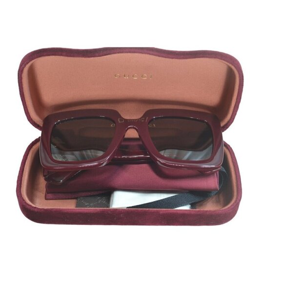 Gucci Oversized Square Sunglasses Burgundy Frame & Case Unisex- LT3189 - Picture 2 of 11